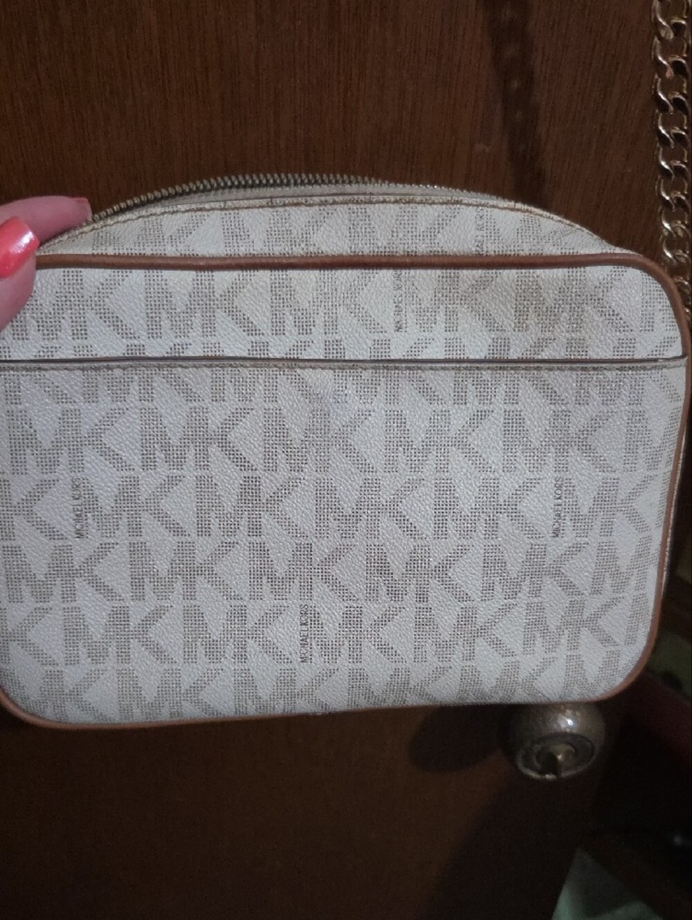 Michael Kors Cream and Brown Monogram Crossbody Bag - Picture 6 of 7